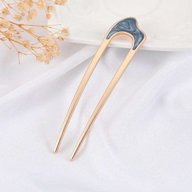 Fashion Metal Hair Sticks Fork Hairpin Elegant Women Hair Clip Pins U Shape Girls Hairpins Hair Bun Maker Headwear Accessories