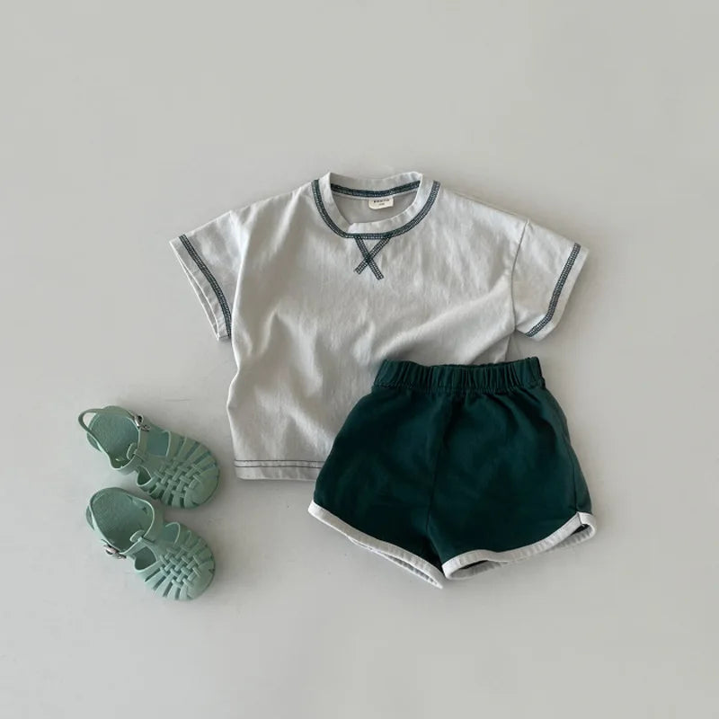 Cute Letter Embroidered T Shirt + Shorts 2pcs Suit Baby Cotton Outfits