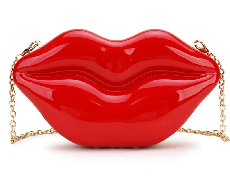 Sexy Red Lips Design Women Party Clutch  Evening Bag  Dazzling Female Chain Bag Crossbody Bag Purses and Handbags Pouch Fashion