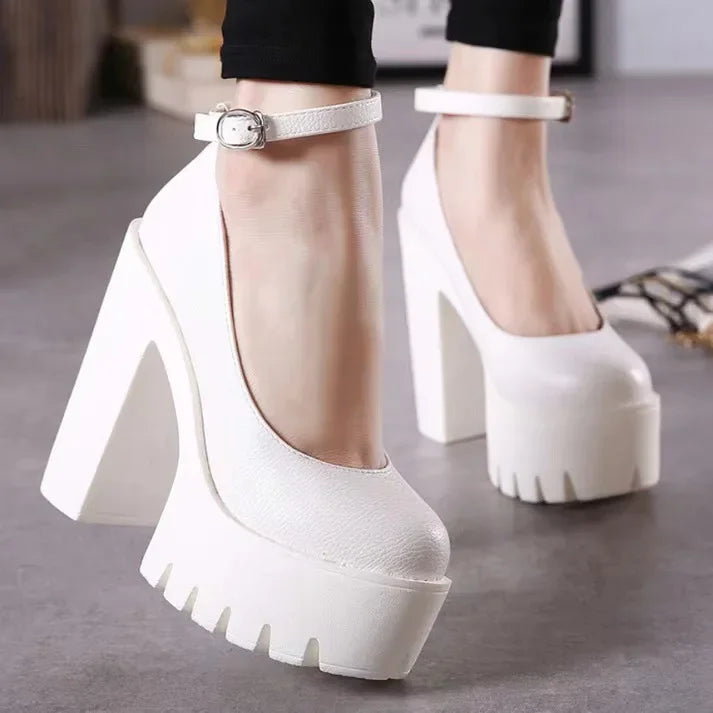 Pink Chunky Heeled Ankle Strap Pumps Sweet Platform Square Heel Woman High Heels Pumps Platform Shoes 2022 Spring Woman Shoes