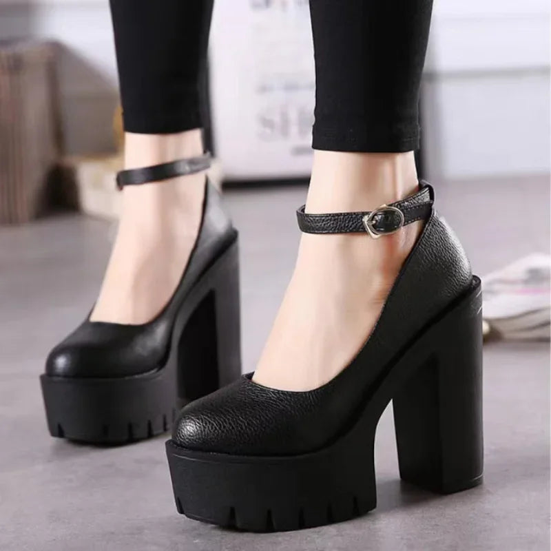 Pink Chunky Heeled Ankle Strap Pumps Sweet Platform Square Heel Woman High Heels Pumps Platform Shoes 2022 Spring Woman Shoes