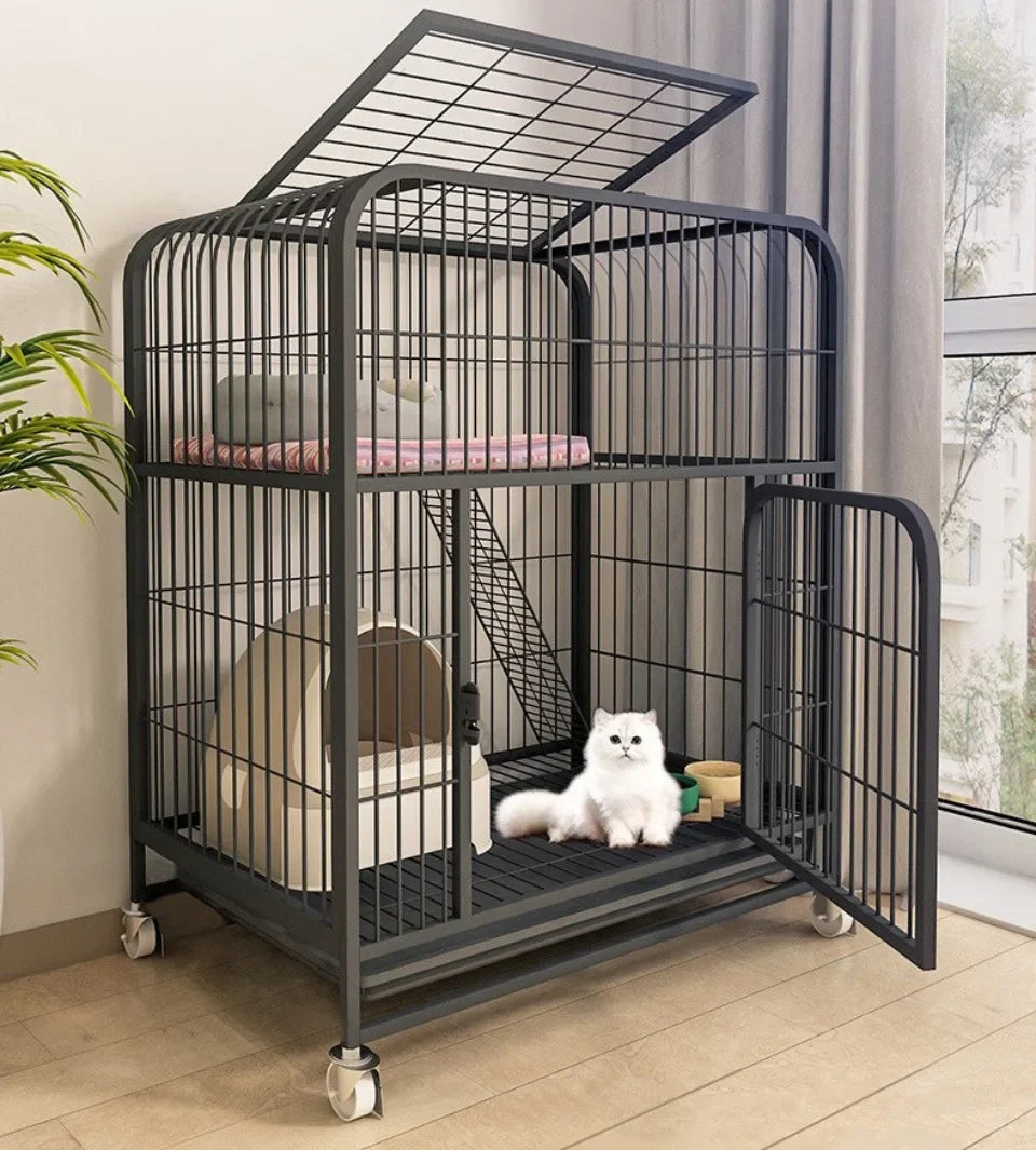 Stainless Steel Pet Villa Modern Iron Mesh Cat Cage Indoor Double Layer Dog House Large Space Free Space Pulley Cat Cages Indoor