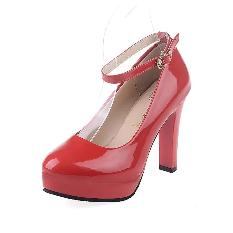 Sexy Ankle Strap 9CM High Heels Patent Leather Round Toe High Heels Female Platform Summer Shoes Women Pumps Platform Sandals