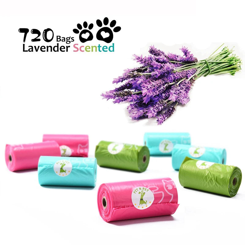 Pet N Pet Biodegradable Dog Poop Bags Earth-Friendly Firm 720/270 Counts 3 Colors Lavender Scented Garbage Bag for Dog Product