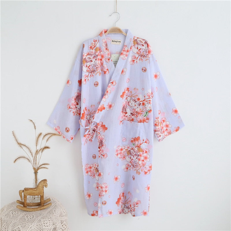 pajamas summer new 100% cotton gauze pajamas nightgown ladies SPA yukata homewear long pajamas women