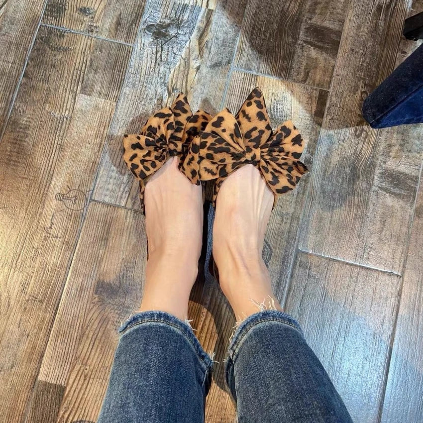 Summer Women Pointed Toe Flat Sandals Shoes Without Heels Leopard Print Ladies Brand Casual Slingback Woman Flats low shoes