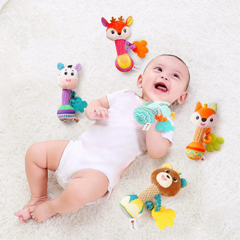 Colorful Baby Rattles Fox Deer Zebra Bear Bunny Animal Shaped Infant Hand Rattle With Teether Crib Baby Toys 0 to 12 Months