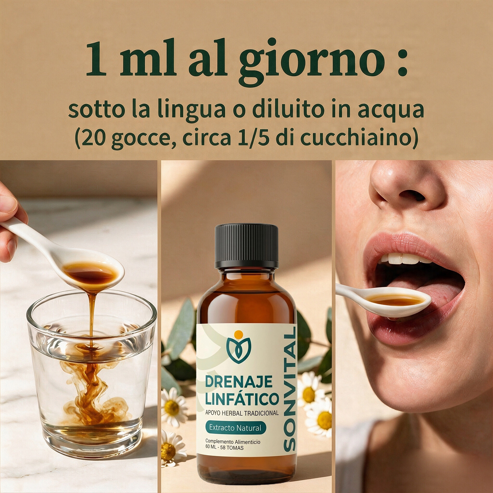 Sonvital Drenaje Linfático Gotas - 60ml Gotas de Drenaje Linfatico para Piernas y Abdomen, Naturales a Base de Hierbas, Sin gluten, para hombres y mujeres