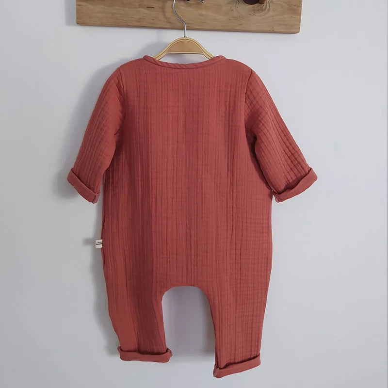 Newborn Baby Clothing Autumn Long Sleeve Organic Cotton Muslin Baby Rompers Baby One Piece Unisex Button Bodysuits For Unisex