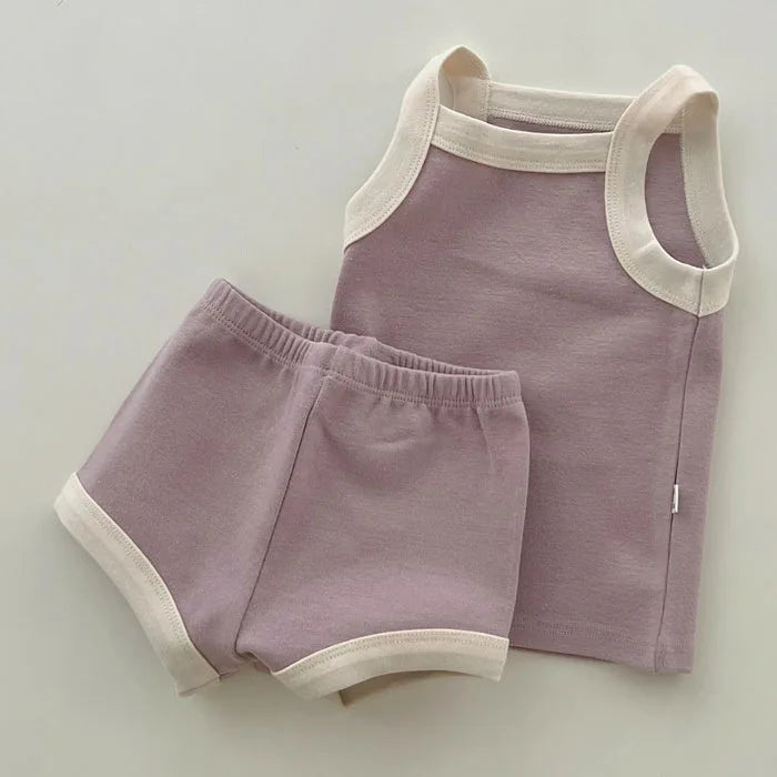 Boy Girl Summer Thin Cotton Vest + Shorts 2pcs Suit