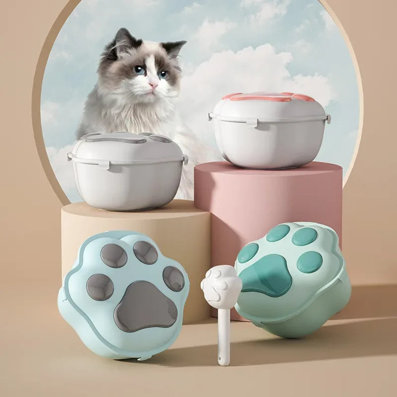 Pet Dog Cat Food Storage Container Moisture-proof Cat Dry Food Storage Bucket Plastic Storage Box Cat Food Spoon Dog Accessories