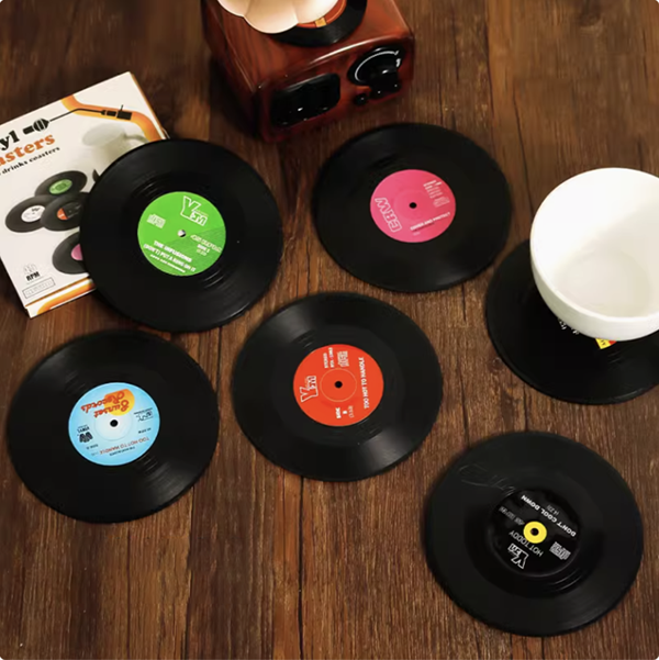 Retro CD Record Coasters Cup Mat Set (6-12PCS)