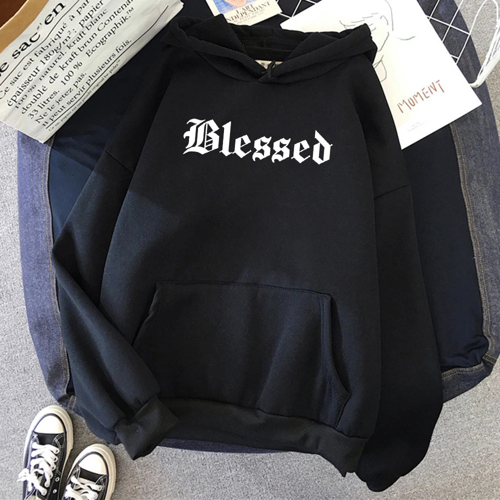 Blessed Creativity Printed Hoodies Women Street Style Hip Hop Hoody Autumn Loose Fleece Clothing Comfortable Pullover Sweatshirt