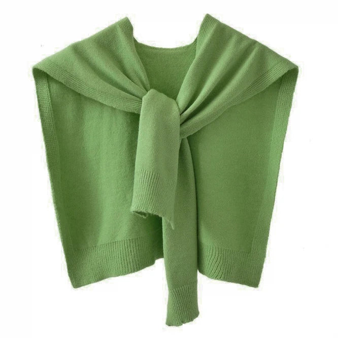 Spring Autumn Korean Knitted Shoulder Women's Knot Solid Color With Air Conditioning Small Shawl To Protect Neck Blue