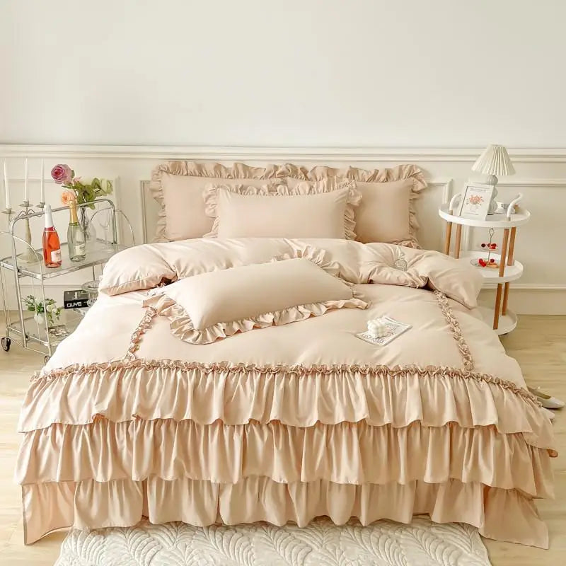 Ruffle Duvet Cover Queen Twin 100%Washed Microfiber 3pcs Bedding Duvet Cover Set, Shabby Chic Farmhouse Duvet Cover Pillow shams