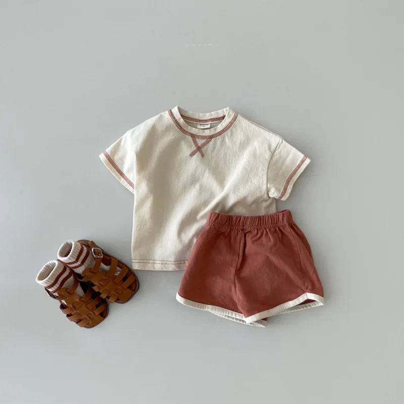 Cute Letter Embroidered T Shirt + Shorts 2pcs Suit Baby Cotton Outfits