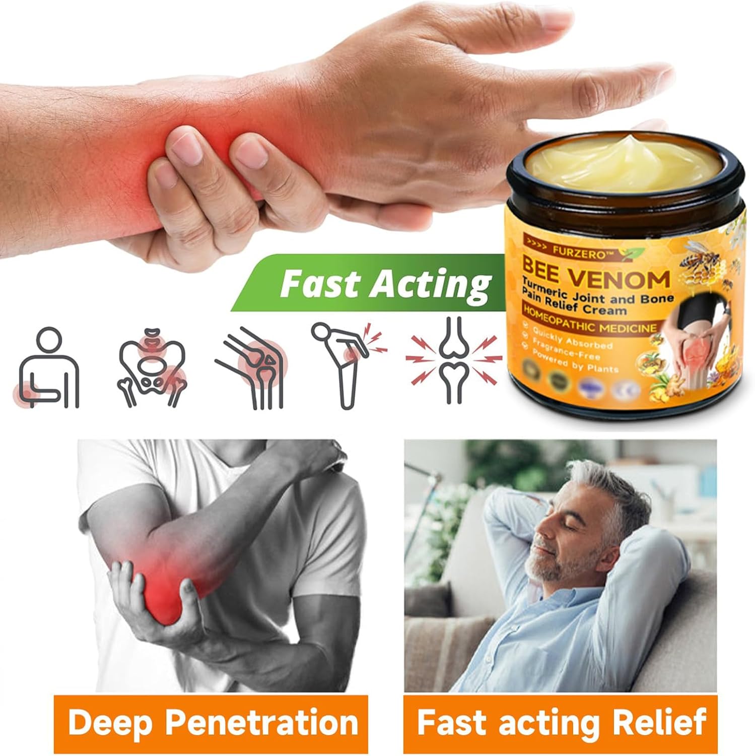 Bee Venom Turmeric Joint and Bone Pain Relief Cream, Professional Bee Venom Joint Therapy Pain Relief Gel, Bee Venom Joint Relief Gel is effective in relieving pain in the back, neck, hands and knees
