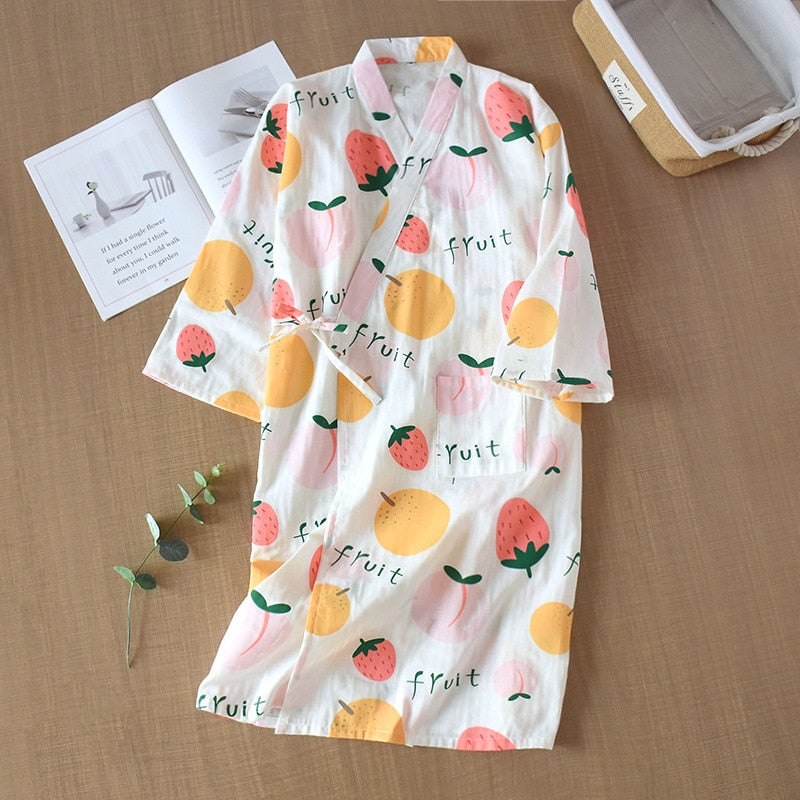 pajamas summer new 100% cotton gauze pajamas nightgown ladies SPA yukata homewear long pajamas women