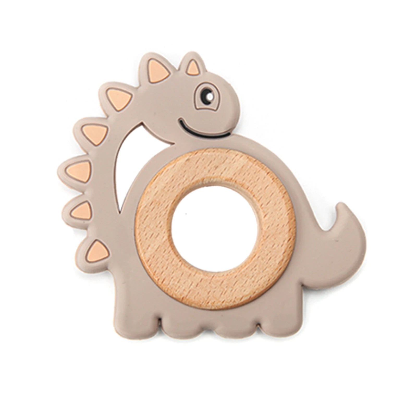 1PCS  New Animal Dinosaur Silicone Teether Beech Wooden Rattle Baby Oral Care Products Teether BPA-Free Teething Toys For Kids