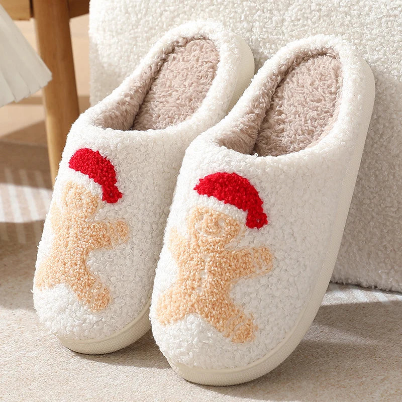 Women Indoor Slippers Soft Comfortable Embroidered Cashmere Slippers Cute Student Autumn Winter Bedroom Plush Slides