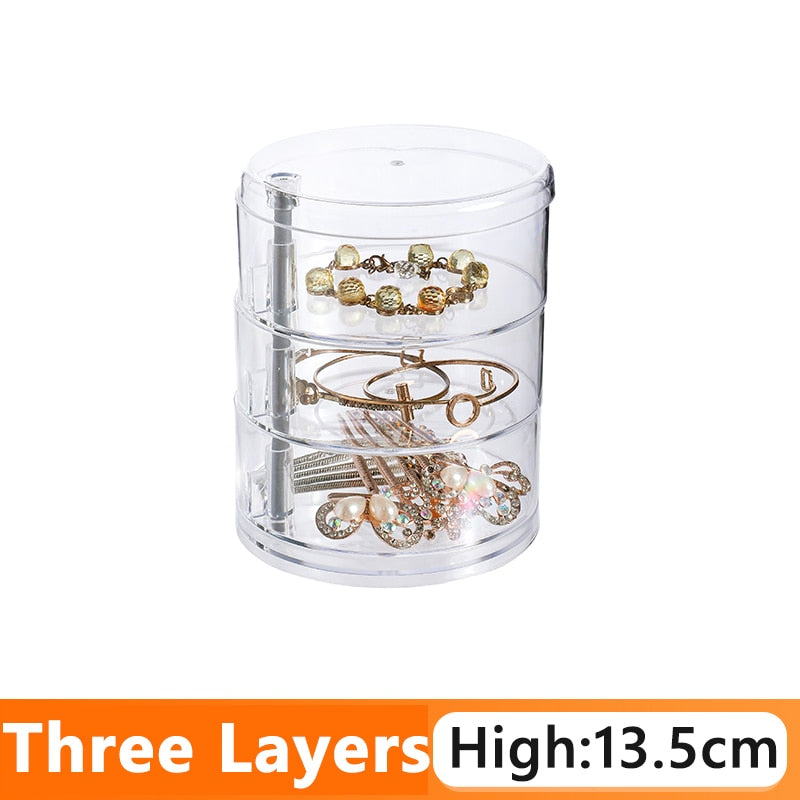 Rotating Jewelry Storage Box Makeup Storage Rack Bracelet Earring Round Plastic Organizer Boxes Holder Display Rack with Cover