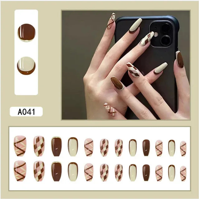 New Yearn Wine Red False Nails Self Adhesive Detachable Finished Fingernails Wearable Fake Nails for Nail Art Decoration