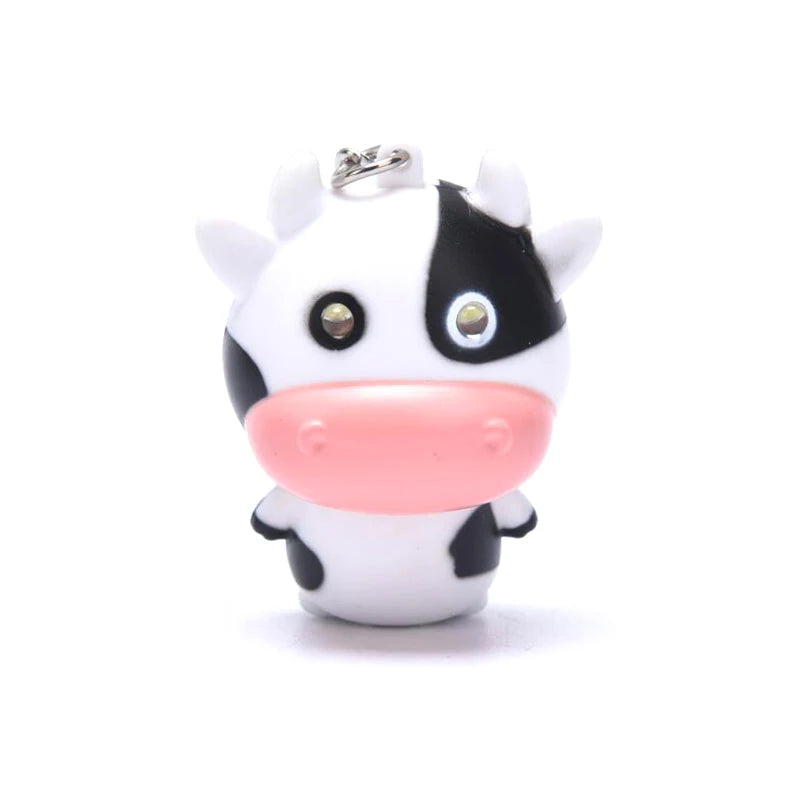 LED Audible Light-emitting Cow Keychain Charm Mini Torch Children's Toy Animal Key Ring Creative Mobile Phone Case Accessory