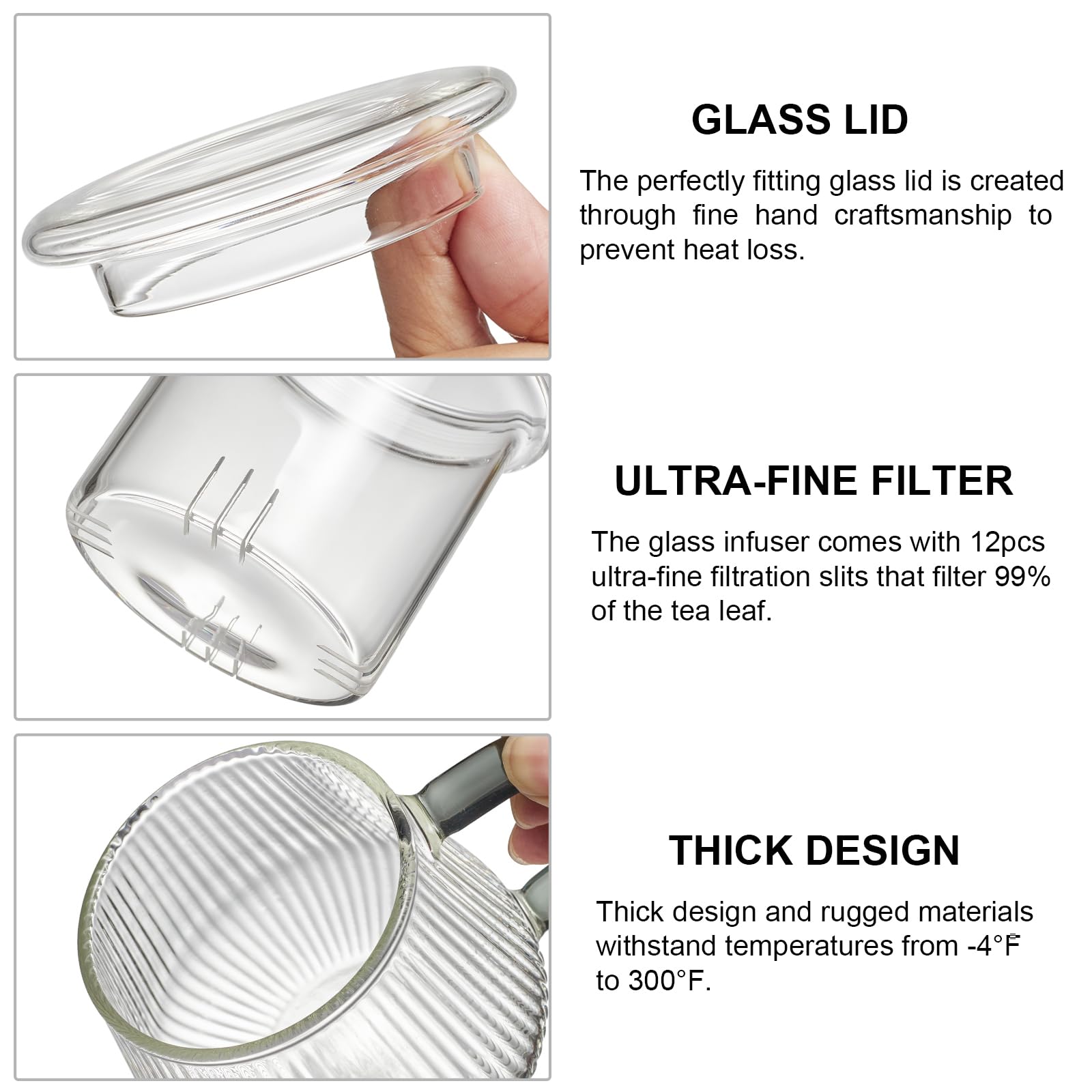 Glass Tea Infuser Cup with Lids and Handle for Blooming & Loose Leaf, 14oz | Borosilicate, Heat Resistance, Lead-free, Microwave & Dishwasher Safe