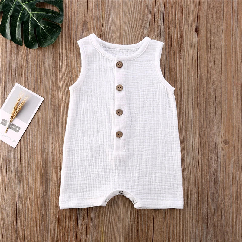 Toddler Baby Rompers Single Breasted Clothes Infant Baby Girls Boys Sleeveless Button Solid Color Romper Summer Clothing