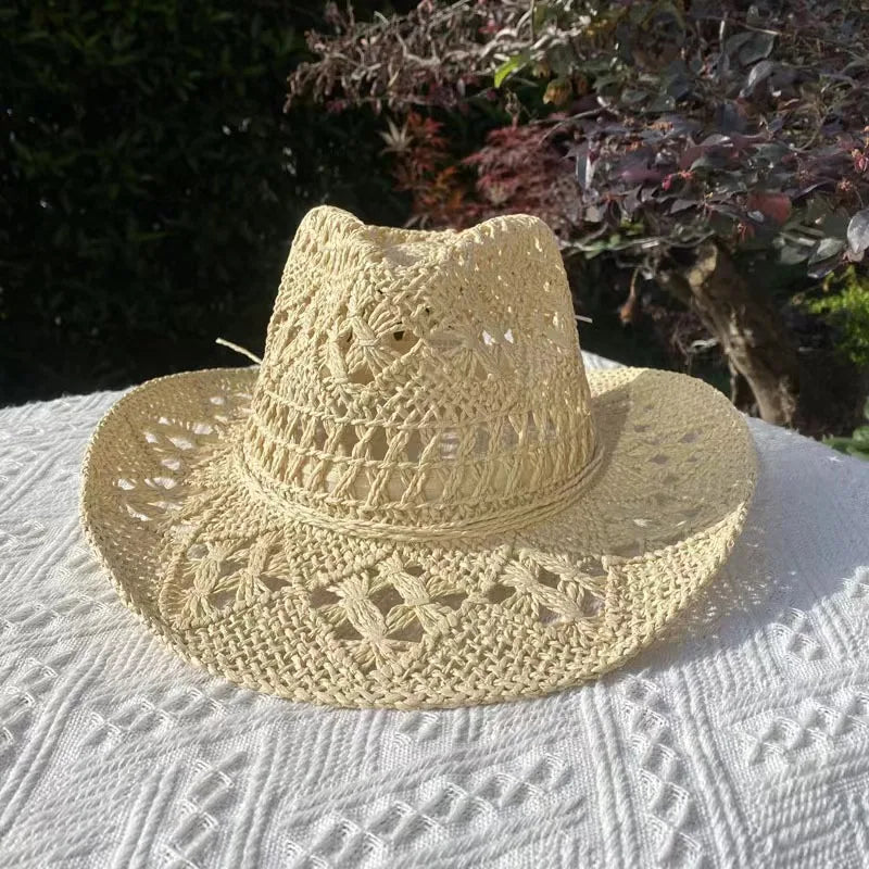 Western Cowboy Straw hat women Fashion Large Brim straw hat Party Outdoor summer cowboy Sunshade Jazz Hat sombrero vaquero hombr