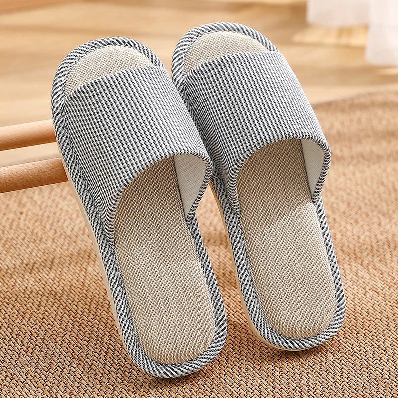 Linen Slippers Women Men Couples Home Non Slip Slides Breathable Shoes Casual House Bedroom Comfortable Cotton Hemp Flats