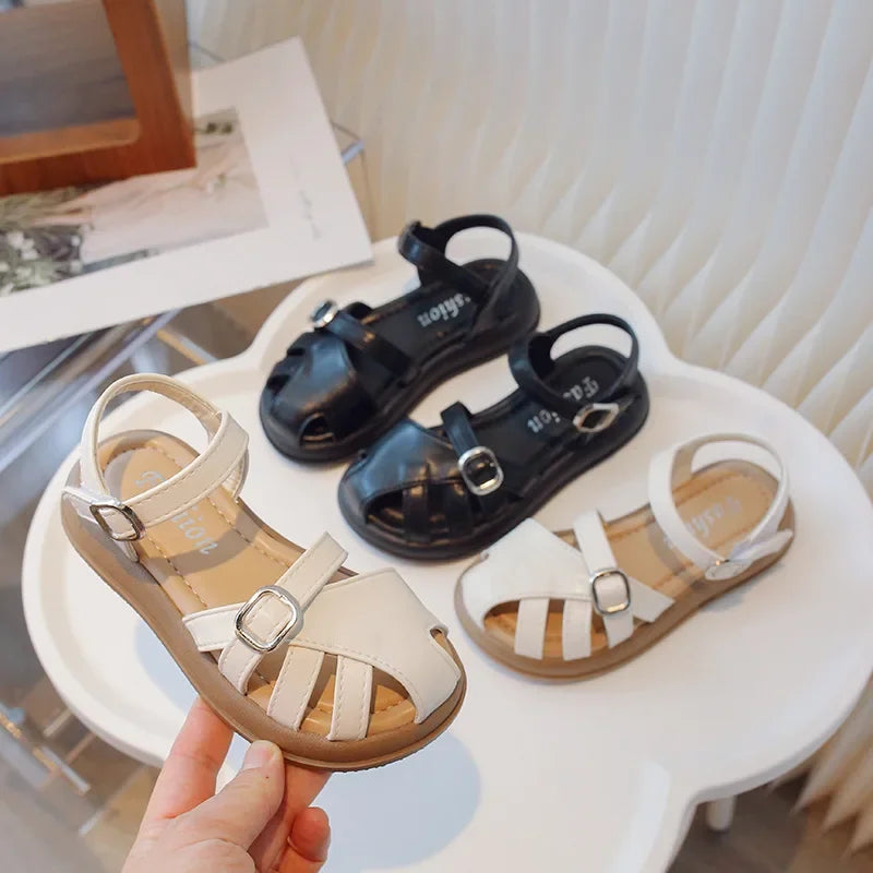 2024 Summer New Kids' Girls Hollow Sandals Casual Roman Shoes Bird's Nest Children's Soft Sole Beach Shoes Fashion Cool Sandals