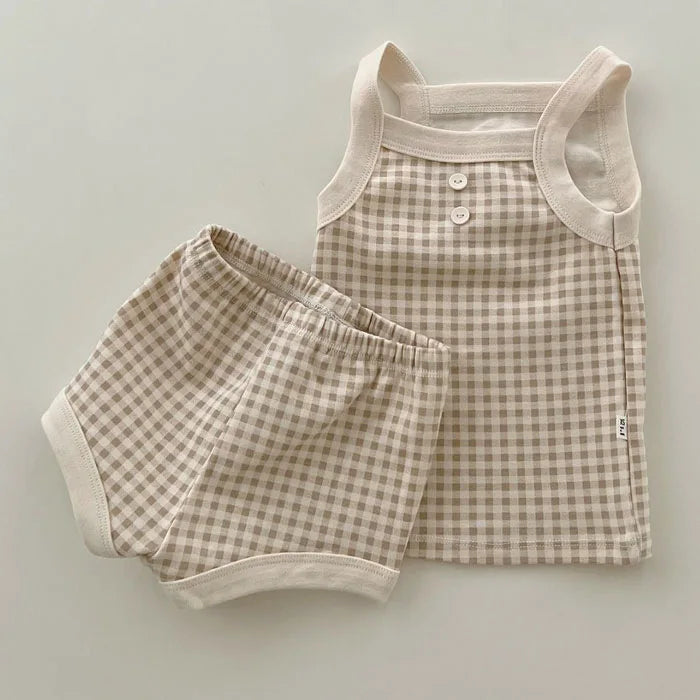 Boy Girl Summer Thin Cotton Vest + Shorts 2pcs Suit