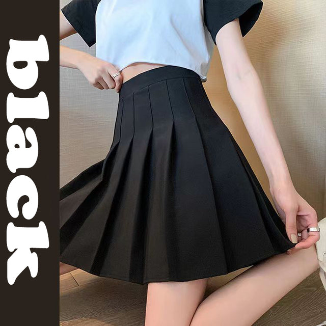 Solid Color Pleated Skirts Women Fashion High Waist  Preppy Style Mini Skirt Womens Korean Chic Street A-line Skirt XXL