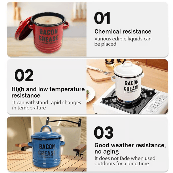 46-ounce bacon fat container, with strainer and food-grade silicone spatula