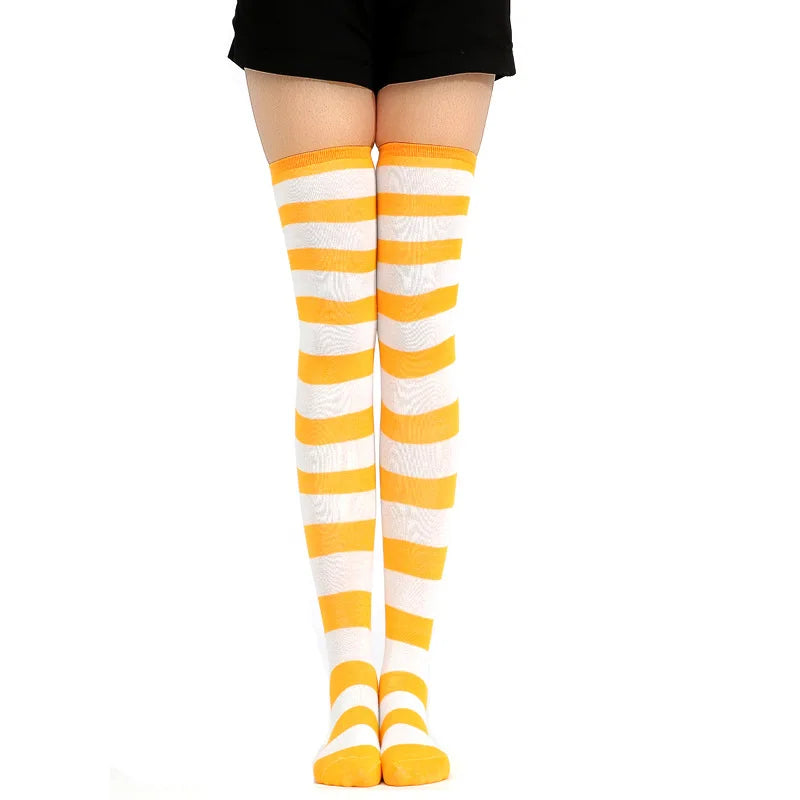 JK Woman Cosplay Stockings Orange Black Strips Lolita Long Socks Over Knee Thigh High Socks Women Compression Socks