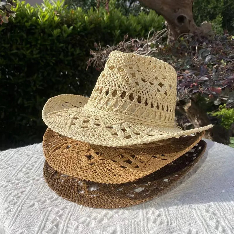 Western Cowboy Straw hat women Fashion Large Brim straw hat Party Outdoor summer cowboy Sunshade Jazz Hat sombrero vaquero hombr