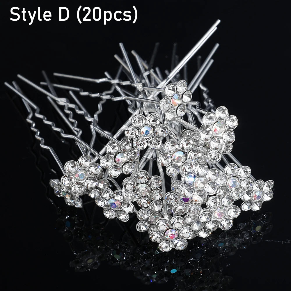 20pcs Women Flower Hairpin Stick Wedding Bridal Crystal Pearl Hairpin U Shaped Hair Clip Barrettes Hair Accessories Wholesale