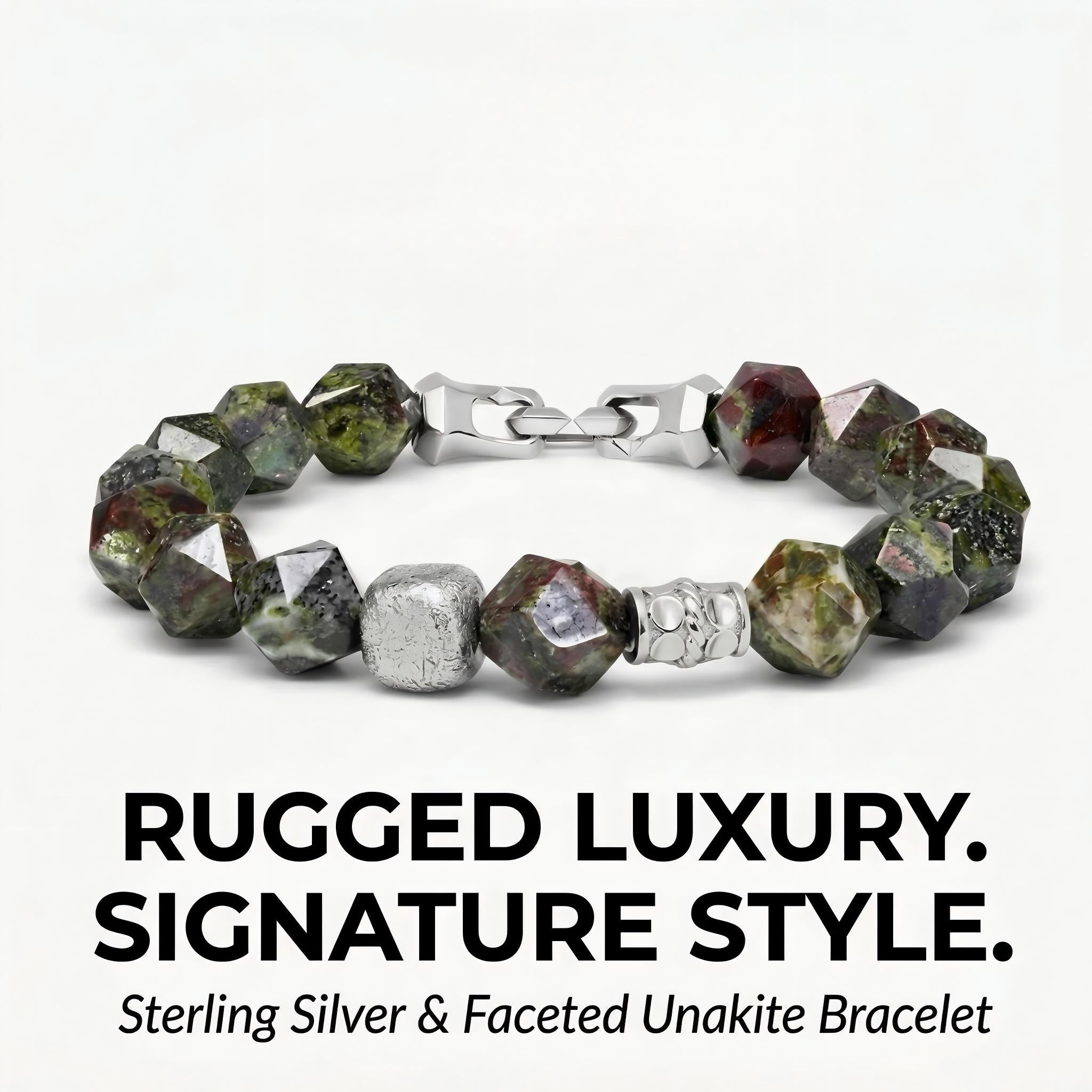 Sterling Silver & Faceted Unakite Bracelet