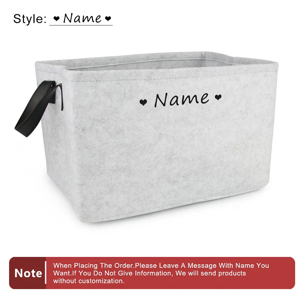 Personalized Pet Toy Storage Basket Felt Cat Dog Toys Storage Box Custom Name Tag Dogs Cloth Home Organize Tool