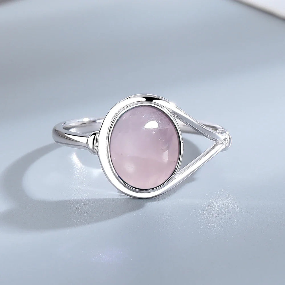 925 Sterling Silver Jewelry Ring 8*10MM Round Natural Moonstone Amethyst Agate Stone Vintage Ring For Women Party Gifts