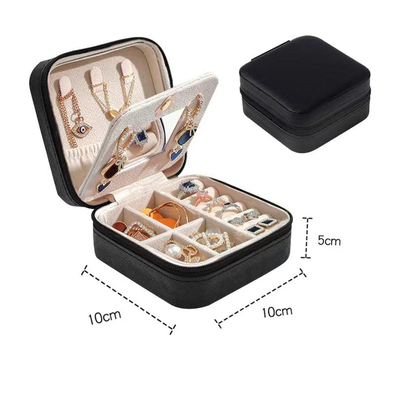 Portable Jewelry Storage Box Travel Organizer Jewelry Case Leather Storage Earrings Necklace Ring Jewelry Organizer Display