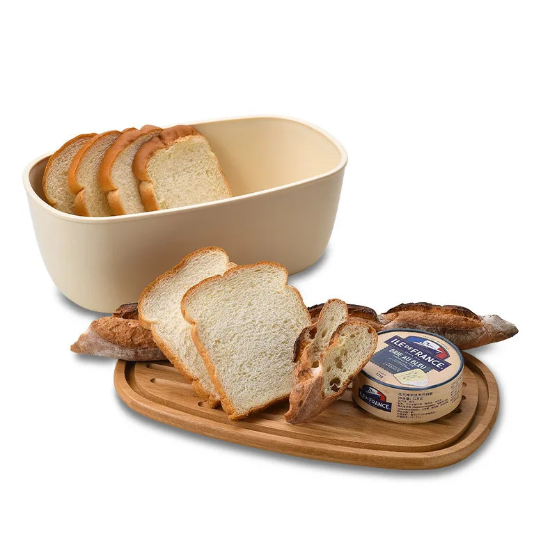 1Pcs Bread Storage Box Storage Container Bread Box Dessert Snack Breadbasket Food Container with Bamboo Lid for Home Kitchen