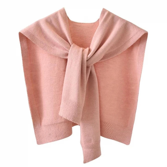 Spring Autumn Korean Knitted Shoulder Women's Knot Solid Color With Air Conditioning Small Shawl To Protect Neck Blue