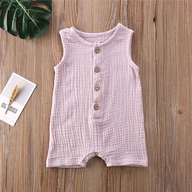 Toddler Baby Rompers Single Breasted Clothes Infant Baby Girls Boys Sleeveless Button Solid Color Romper Summer Clothing