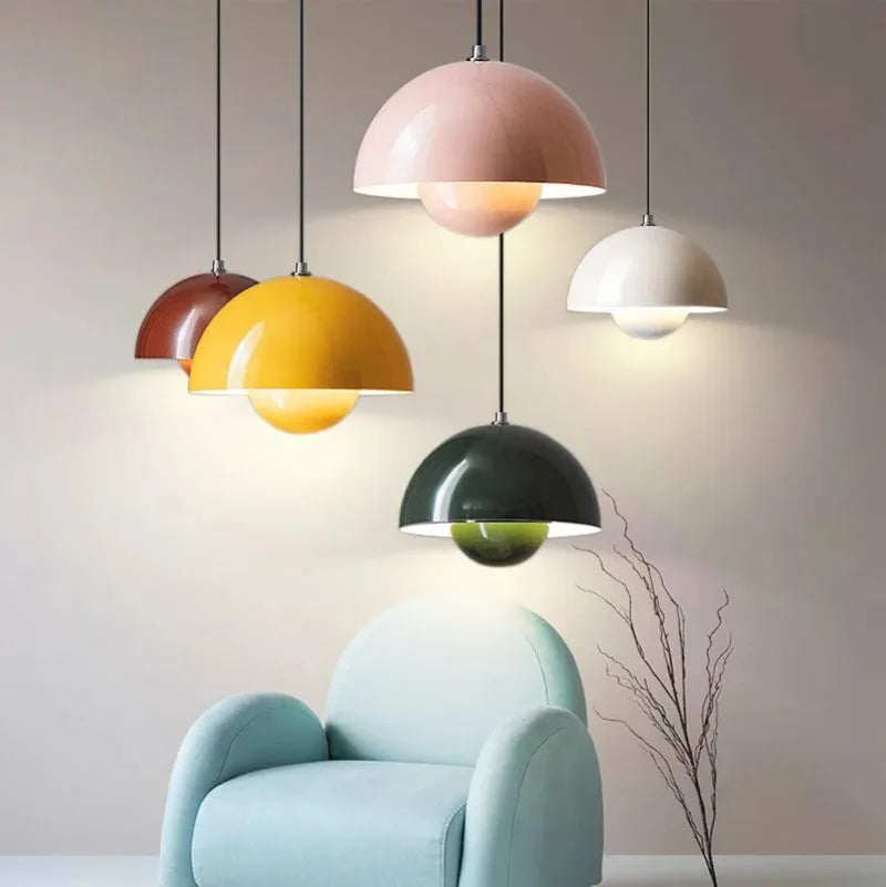 Nordic Flower Semicircular Pendant Light Modern Color Restaurant Hanging Ceiling Lamp Denmark Indoor Living Room Led Chandelier