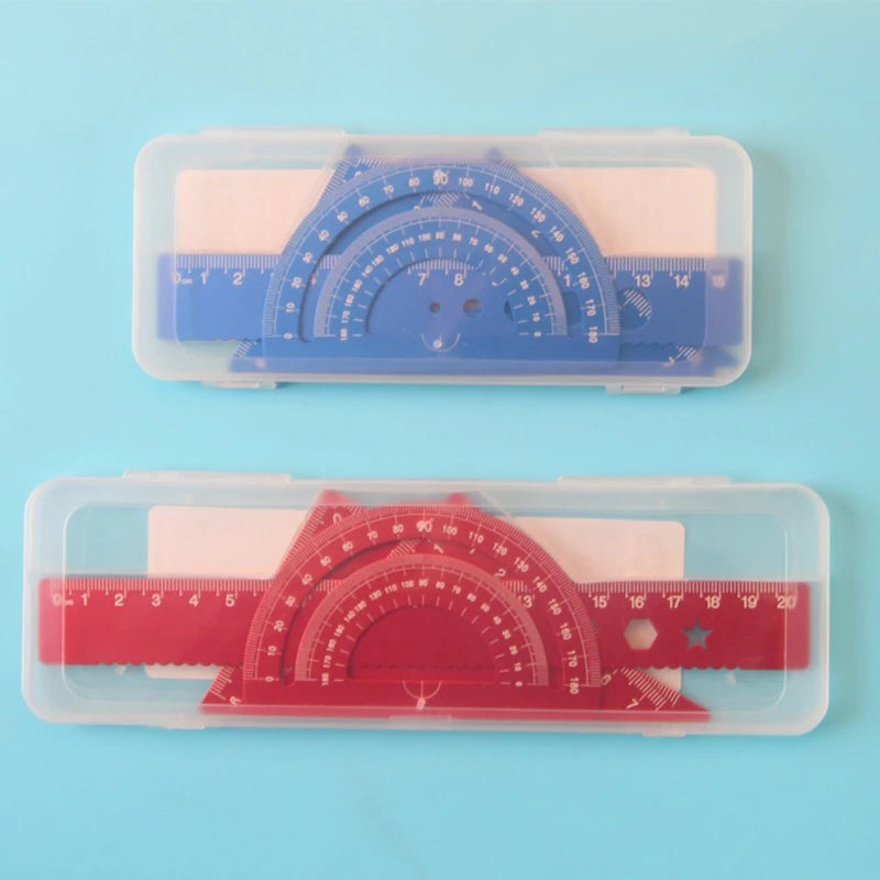 4Pcs/Set 20cm Aluminum Alloy Ruler Set Student Rulers Protractor Clear Scale Precise Accurate Math Geometry Set School Supplies