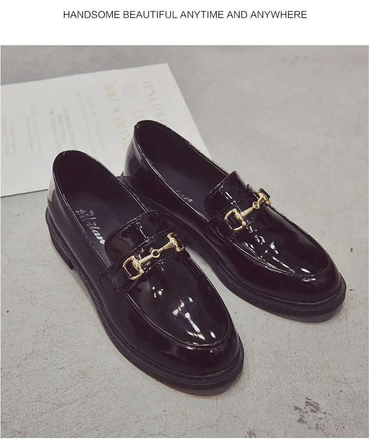 Withered British style retro fashion elegant buckle patent leather solid hedging loafers women shoes women flat shoes women