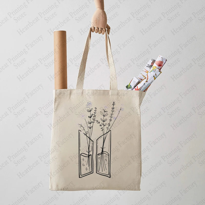 Flower Tote Canvas Tote Bag Army Friend Gift Bangtan Cloth Bag Best Gift for Kpop Fans Women Large Capacity Shopping Bags