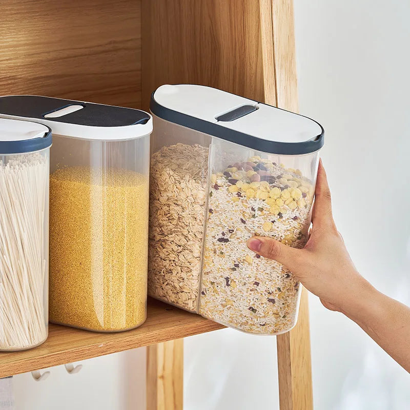 &New Plastic Storage Container Pasta Rice Dispenser Cereals Organizer Boxes Cabinet Fridge Storage Jars Home Kitchen Accessories